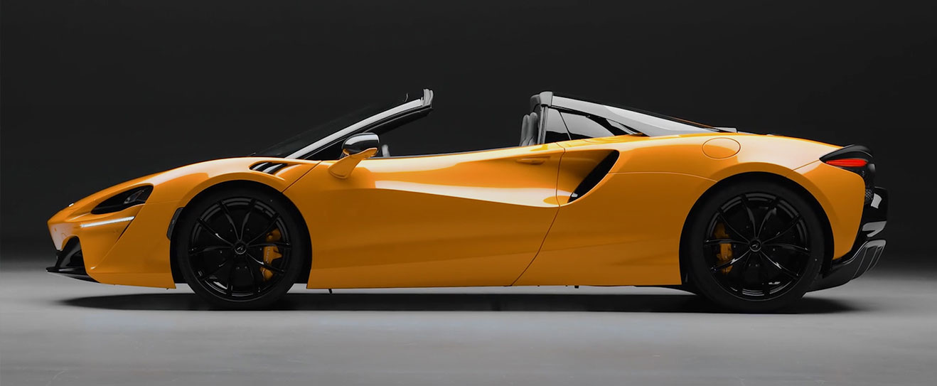 Side profile of the new hybrid electric McLaren Artura Spider