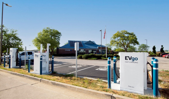 EVgo electric vehicle charging station at Chase branch in Carmel Indiana.