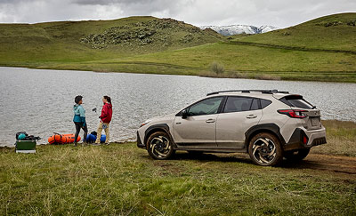 The Subaru Crosstrek Hybrid on a riverbank
