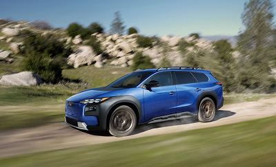 A blue all-new, all-electric 2026 Trailseeker EV SUV